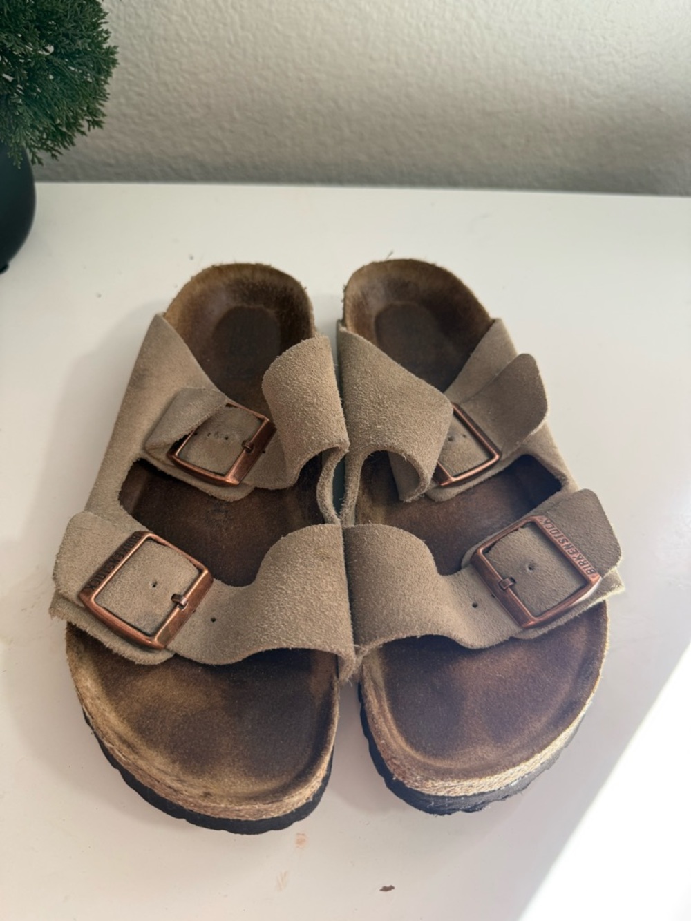 Birkenstock ArizonaSuede Double-Buckle Slide Sandals - Taupe - Picture 9 of 10